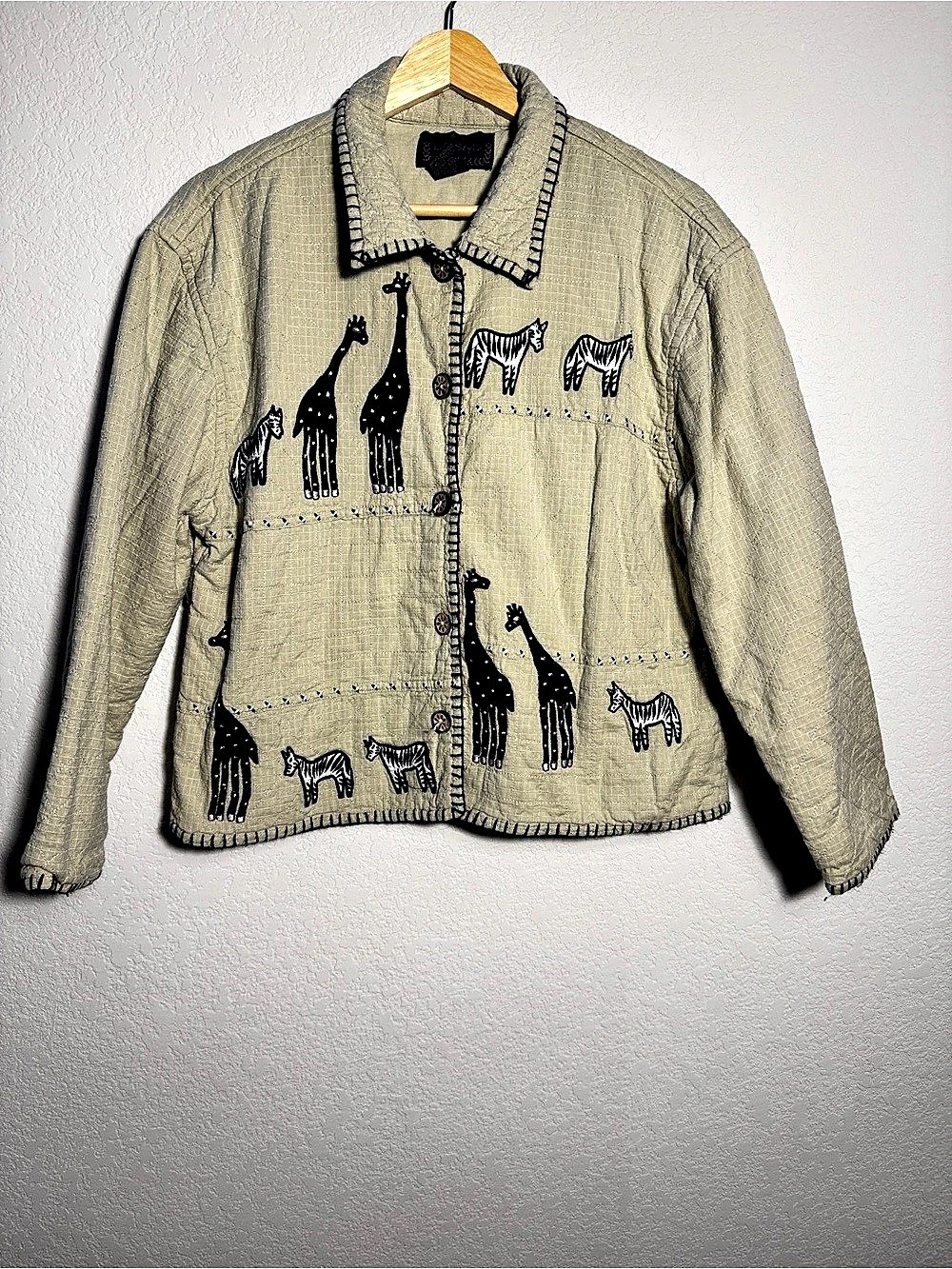 Life Style Cotton Embroidered Giraffe Jacket Size Large safari travel